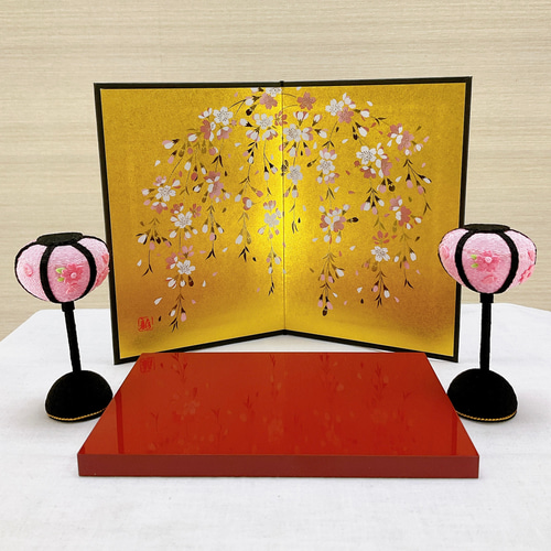お雛様小道具【雛台＆桜金屏風 高さ15cm＆ぼんぼり一対】3点セット お