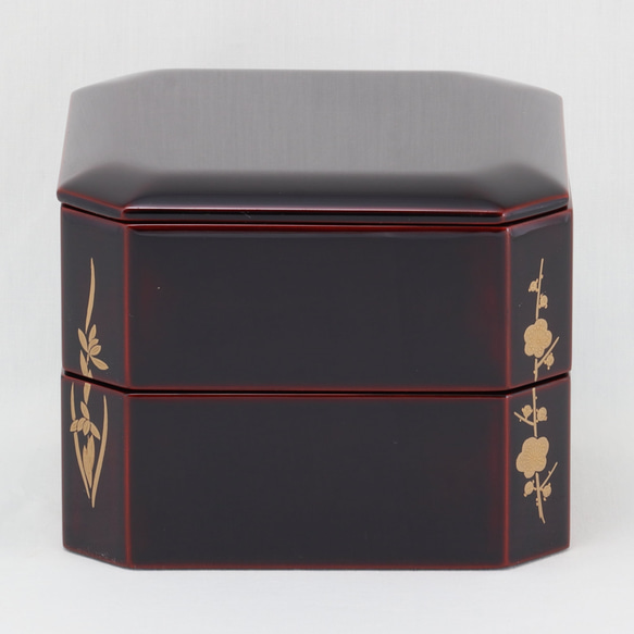 伝統工芸 輪島塗 小二段重「溜塗～四君子蒔絵」 【101】 弁当箱