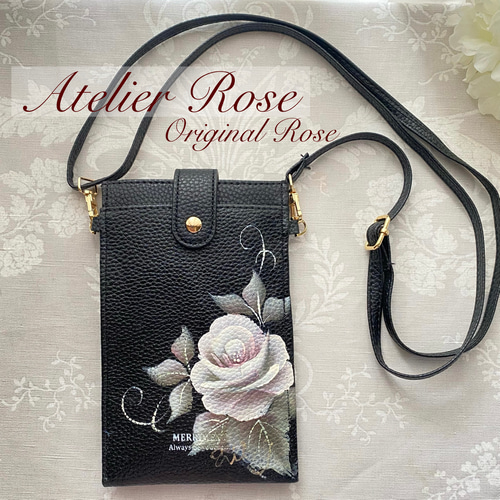 ♡軽くて便利！手描きの薔薇のスマホショルダー#スマホポシェット