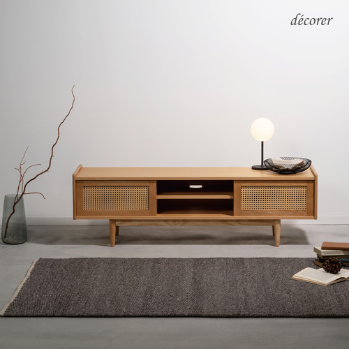 アッシュ材とラタンかごめ編みのテレビボード [ 幅150 奥行40 高さ46