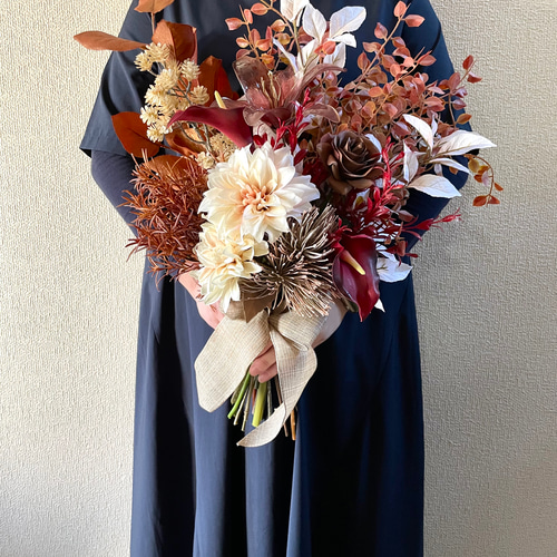 アーティフィシャルフラワー ブーケ インテリア オレンジレッド 花束