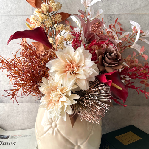 アーティフィシャルフラワー ブーケ インテリア オレンジレッド 花束