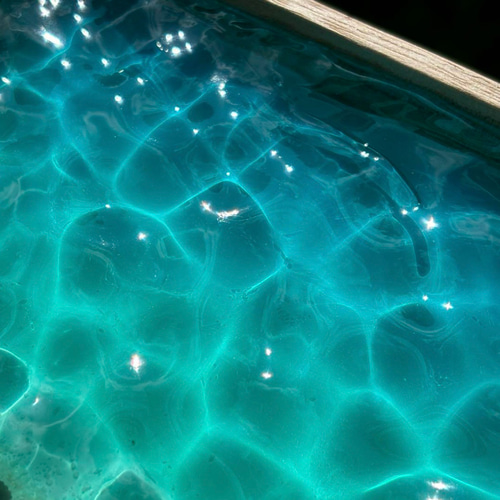 波紋木製トレー ホヌ付き レジンアート 約13.9×21.9×2cm オーシャン