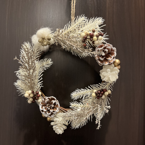 ハンドメイド＊クリスマスリース ホワイトカラー アレンジスワッグ