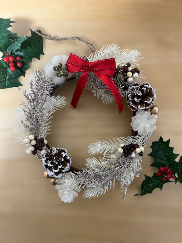 ハンドメイド＊クリスマスリース ホワイトカラー アレンジスワッグ