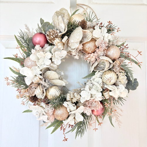 クリスマスローズと紫陽花のスノージュエルリース/アーティフィシャル