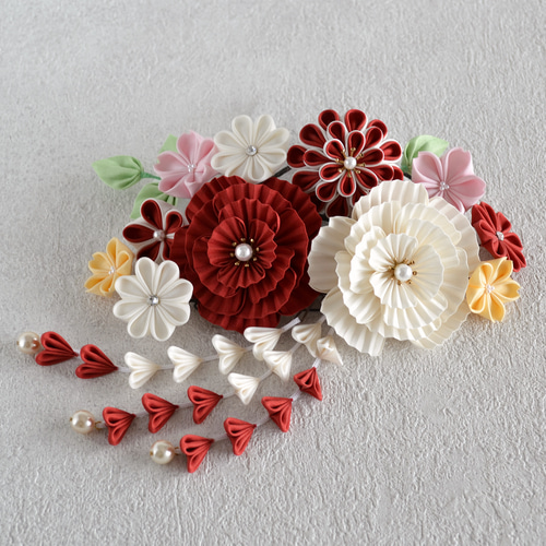 紅白牡丹のUピンかんざし ✤ 10本セット 成人式 卒業式 結婚式 七五三
