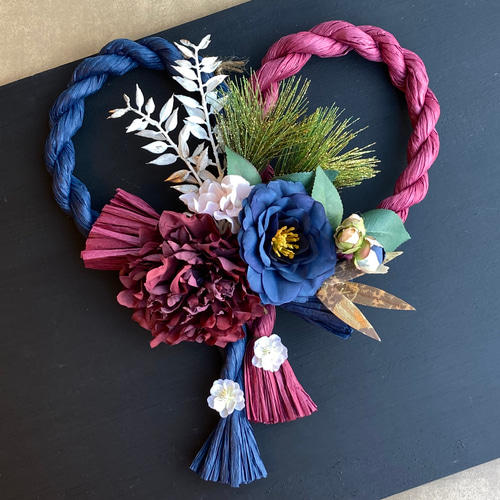 数量限定【お正月】2本取り 大輪ダリアと椿のしめ縄リース rb/nv