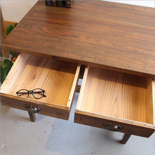 ケヤキ無垢材 ワークデスク パソコンデスク 木製 机 アンティーク 書斎