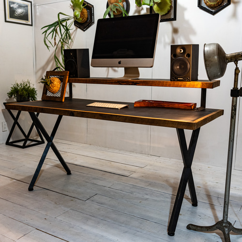 Black iron & Old oak work desk X アイアン家具 インダストリアル家具