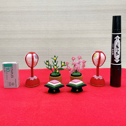 雛道具【桜ぼんぼり小 一対＆桜橘＆菱餅一対】お雛様 雛人形 ちりめん