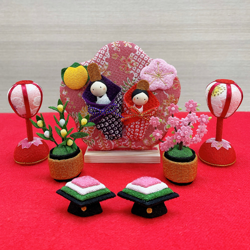 雛道具【桜ぼんぼり小 一対＆桜橘＆菱餅一対】お雛様 雛人形 ちりめん