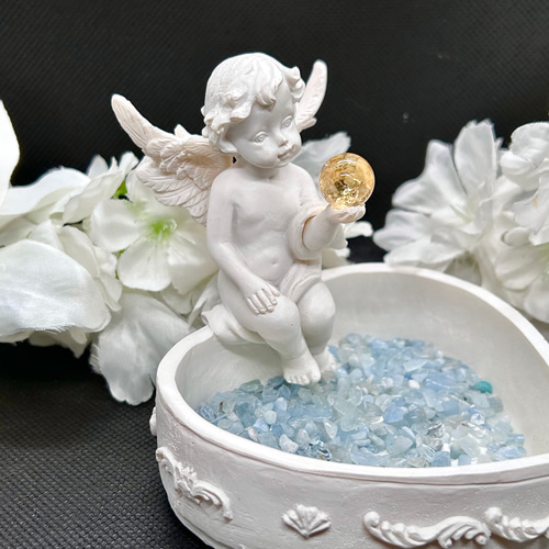 エンジェル 天使 ハート型 陶器 小物入れ トレイ 天然石 ディスプレイ