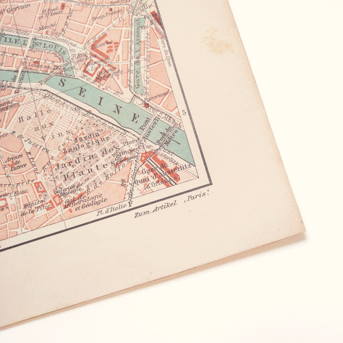 フランス パリ都心部 アンティークマップ 古地図 ヴィンテージペーパー