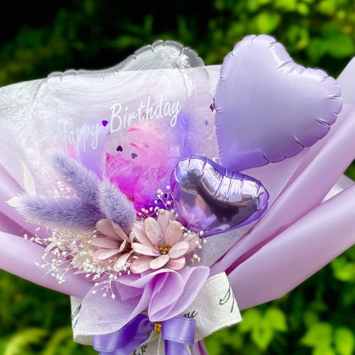 フェザー＆ハート入りクリアバルーン フラワーブーケ｜卒業祝い｜発表