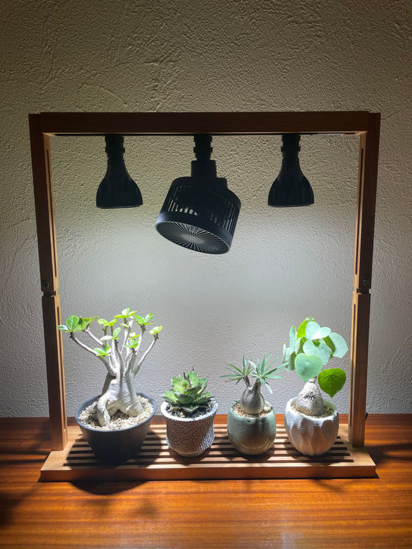 植物育成LEDライトスタンド［ホワイトオーク］ライト2個、回転式