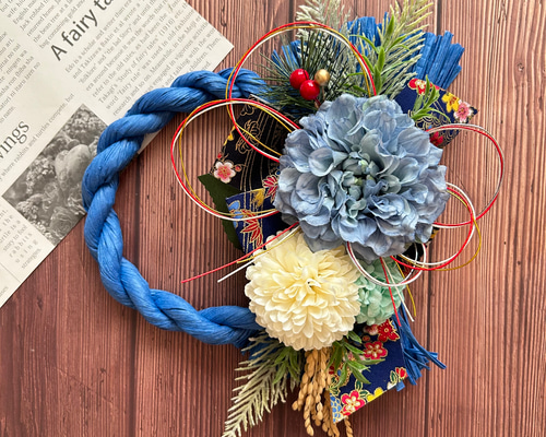 No.4 カラーしめ縄リース2025 ハンドメイドお正月飾り玄関リース