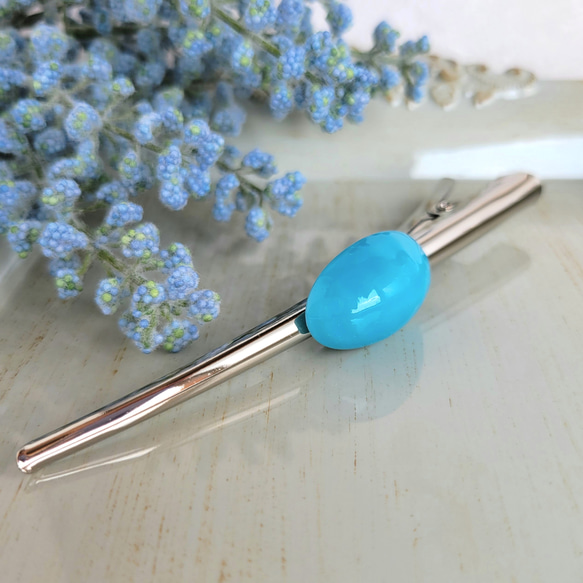 大粒ターコイズブルーが髪に映える！存在感抜群の1粒ヘアクリップ
