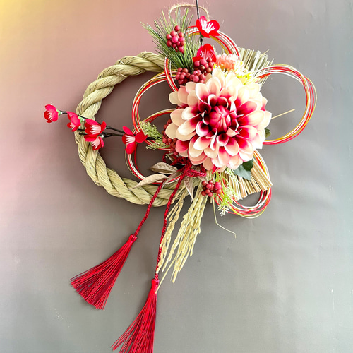 手作りキット＊早割＊美麗ダリアと五重水引きで祝う新年のお正月しめ縄