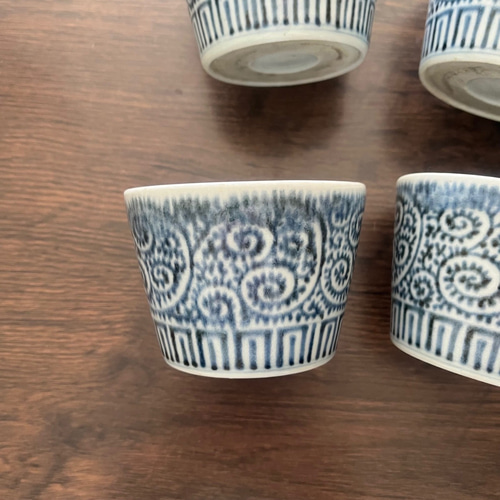 古伊万里染付蛸唐草紋様 蕎麦猪口 4客セット お椀・ボウル・鉢 antique