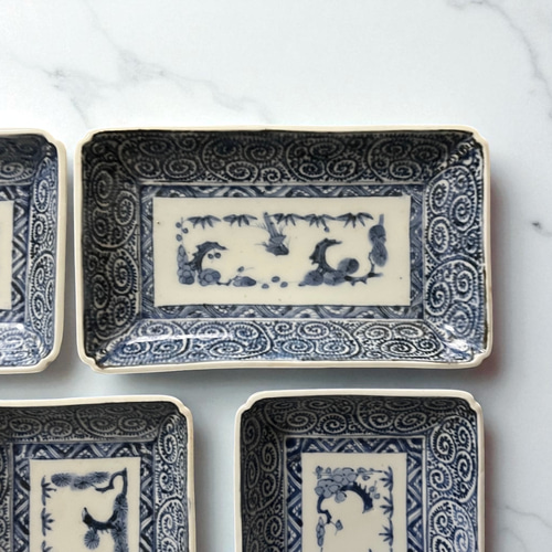 古伊万里蛸唐草紋様角長皿5枚 江戸中期 長皿 antique art nozomi 通販