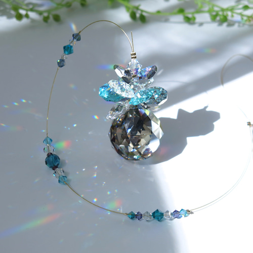 神秘的な碧 深海ブルー 高品質 クリスタルサンキャッチャー 30mm 天使