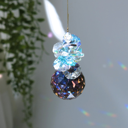 神秘的な碧 深海ブルー 高品質 クリスタルサンキャッチャー 30mm 天使