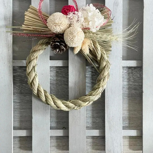 2026年しめ縄 ピンポンマム ホワイト 冬支度 しめ縄 お飾り 正月飾り