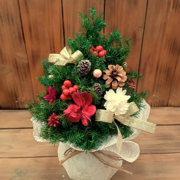 卓上クリスマスツリー プリザーブドフラワー 卓上 木の実 ミニ