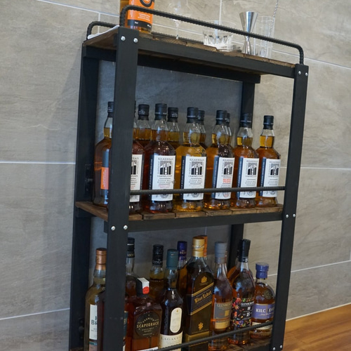 ウィスキーラック ワゴンタイプ 男前インテリア 棚 インダストリアル