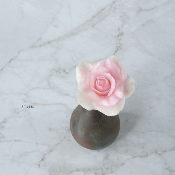 再販＞ バラ ミニ 一輪 短い ピンク✿クレイフラワーNO.GH1-SP2 アート