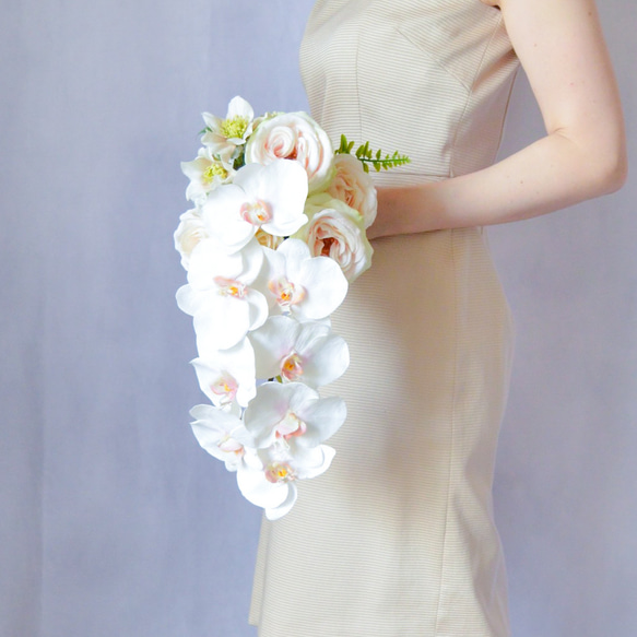 胡蝶蘭とバラのブーケ】ウエディングブーケ、アーティフィシャル