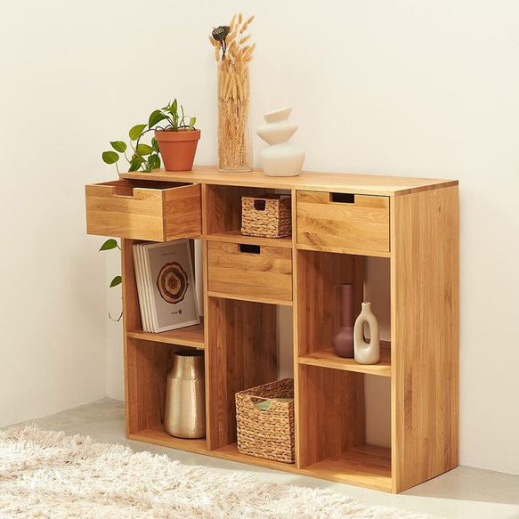 サイドボード キャビネット 北欧 オーク 無垢材 本棚 収納 おしゃれ