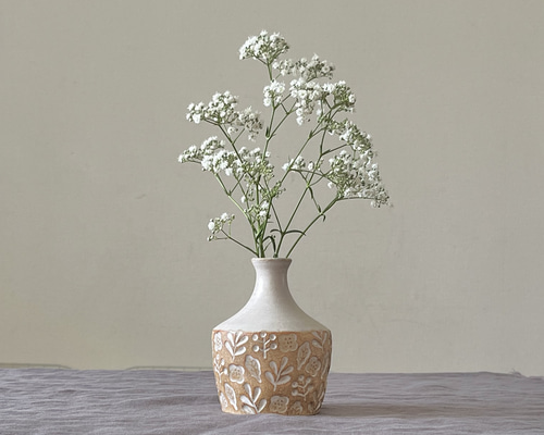 陶器の花瓶 一輪挿し 北欧ナチュラル 印花模様 フラワーベース