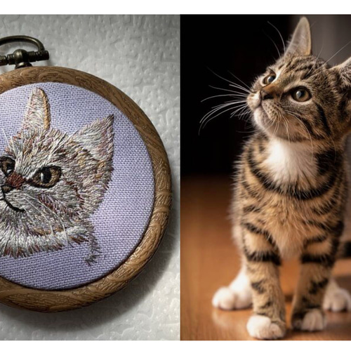 うちの子オーダー2025 猫とネームor猫とお花 手刺繍のフレーム その他