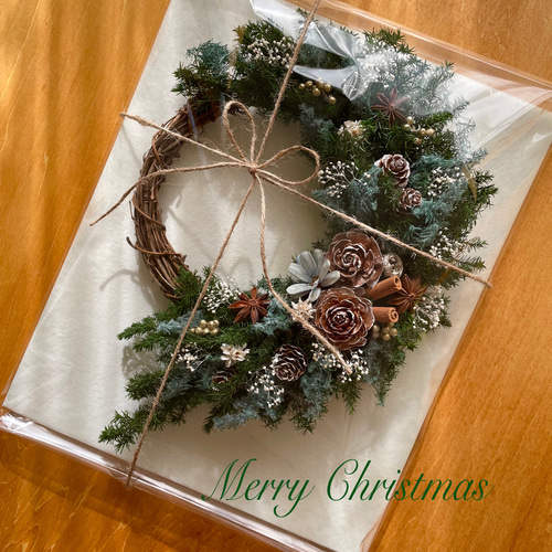 新作】クリスマスリース＊ナチュラルブルーグリーン＊ハーフリース