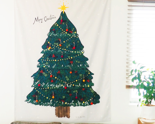 羊毛のオーナメントセット】クリスマスツリーのタペストリー/大サイズ