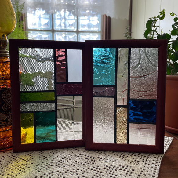 ステンドグラス パネル 昭和レトロ 和モダン2枚セット その他