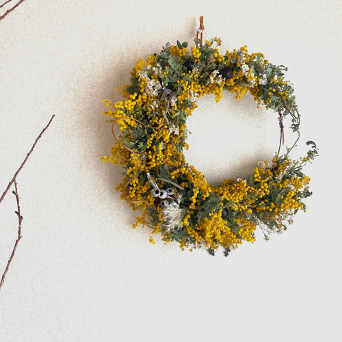 SALE 春の訪れ2025☆ミモザ三日月リース☆ミモザリース ドライフラワー