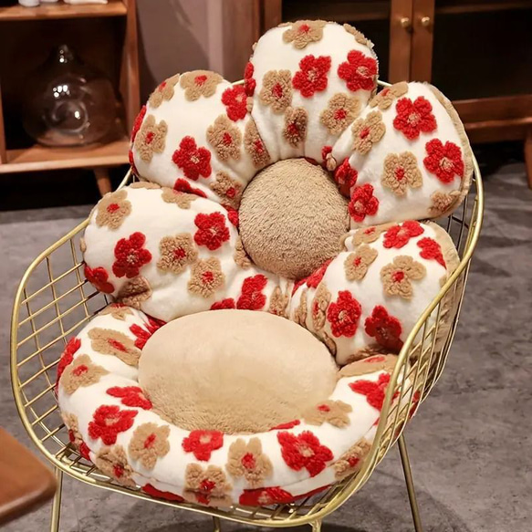 花柄フリースクッション 4カラー 座椅子 花形 フリース生地 柔らかい