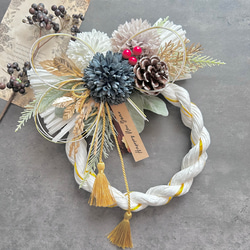 No.323ドライフラワーしめ縄リース2024 ハンドメイドお正月飾り玄関