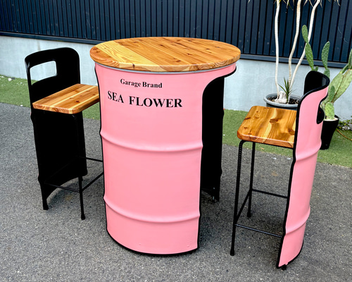 ドラム缶リメイクテーブル＆inチェア セット 机・デスク SEA FLOWER