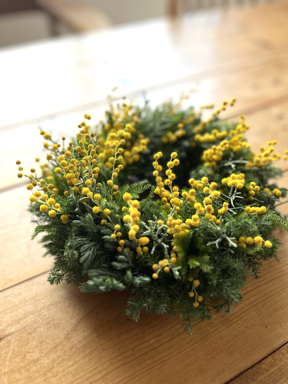 早春リース♪ ~ミモザ.ミランドールとタチカズラ リース 音の庭 ~dried