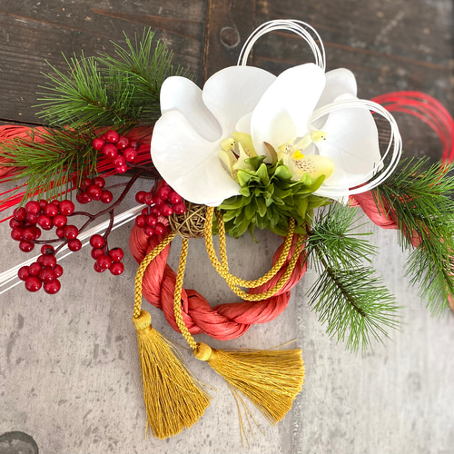 和モダン お正月飾り 胡蝶蘭 レッド☆響花 しめ縄・しめ飾り aki 通販