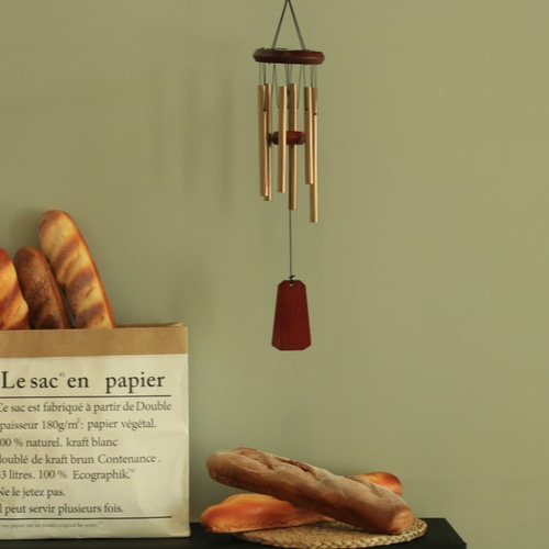 風鈴・弦木上風鈴・木上風鈴・全長56cm・赤茶・六本管 風鈴 Dionysus