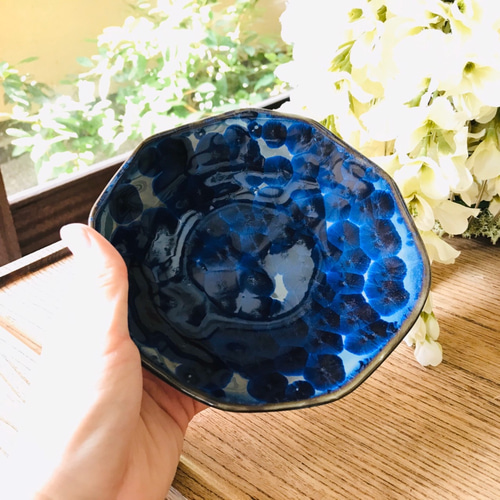 清水焼 花結晶 15cm手びねり皿(青墨) 小皿 京焼・清水焼窯元 陶あん