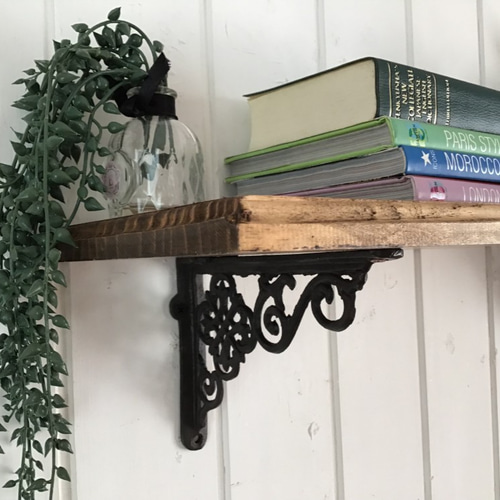 W60cm D20cm アンティークウォールシェルフ アイアンブラケット