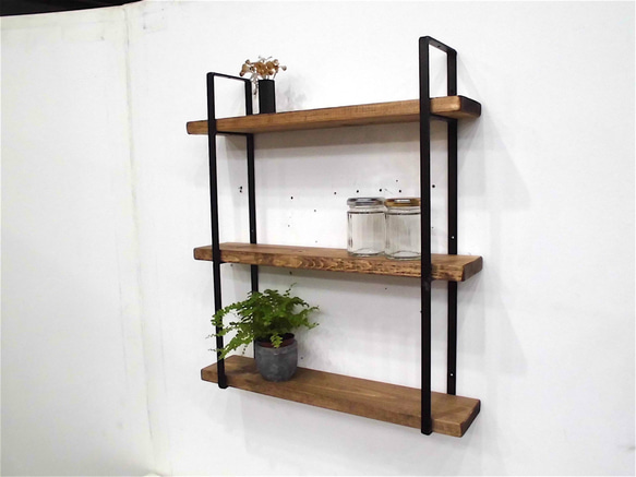 アイアンの壁掛け棚ミニ（四角枠）3段バージョン w60cm 壁掛けラック