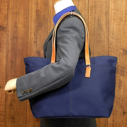 受注生産・送料無料】7つポケット！本革×帆布の大型トートバッグ