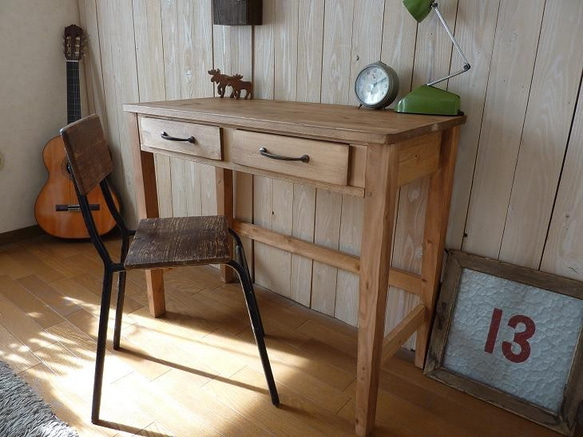 ワークデスク 作業台 引出し2杯 アンティーク テーブル90㎝ 机・デスク